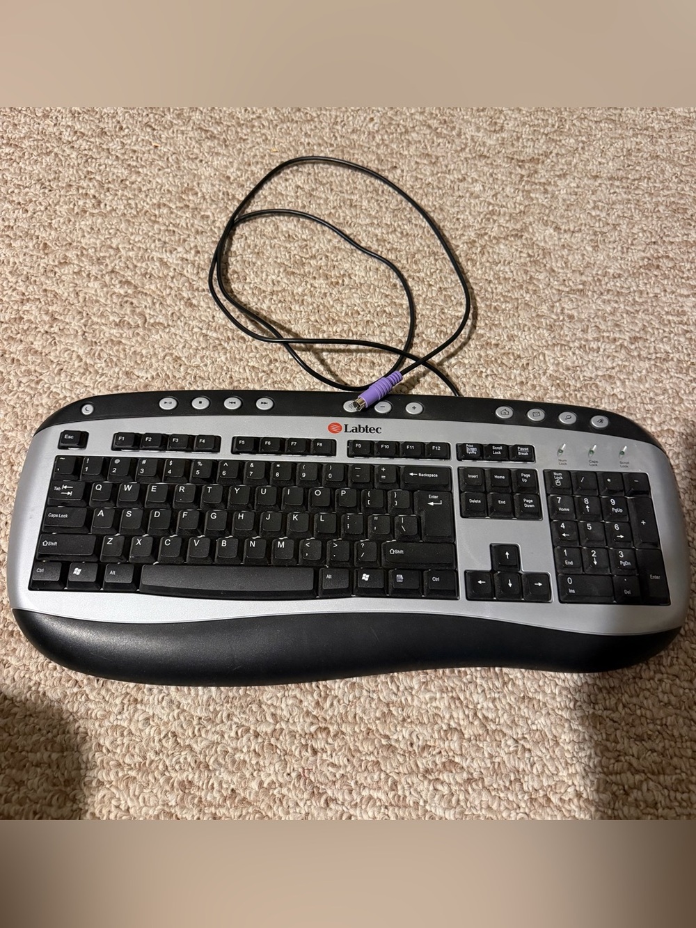 Vintage Labtec Y-SN47 Multimedia Keyboard PS/2 Wired Silver Black Ergonomic